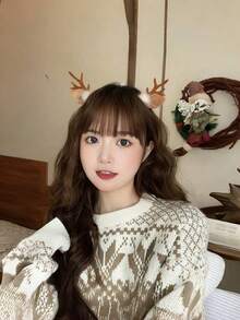 2 件圣诞鹿角、耳朵、铃铛发夹，节日可爱圣诞发饰，适合女性和女孩，装饰性侧夹适合摄影驯鹿 - 彩色 - 查看 3