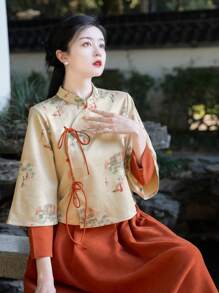 Spring Vintage Chinese Style Ladies Figure Woven 2 In 1 Suedette For Chinese Wedding, Chinese NewYear, Daily, Street, Commuting, Home And Other Occasions To Wear Hanfu Tops (TOPS ONLY)