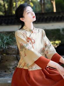 Spring Vintage Chinese Style Ladies Figure Woven 2 In 1 Suedette For Chinese Wedding, Chinese NewYear, Daily, Street, Commuting, Home And Other Occasions To Wear Hanfu Tops (TOPS ONLY)