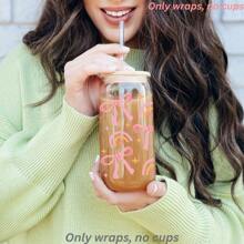 4pcs Conquette Pink Bow UV Dtf Cup Wraps Transfer Sticker For 16oz Glass Cup Waterproof & Scratch-Resistent UV Dtf Wraps Decal For Mug Tumbler Laptop DIY Craft Decorations Back To School