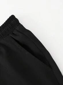 Conjunto de 2 peças de camisa de manga comprida com patchwork de cor contrastante masculina e calças casuais com cordão