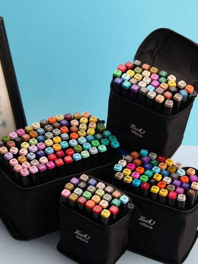 Caja de rotuladores de doble punta para dibujo y arte de anime, set de 12/24/36/48/60/80 piezas de rotuladores, bolígrafos para bocetos, bolígrafos de acuarela, regalo perfecto para fiestas y Navidad, buenos deseos, útiles escolares, vuelta al colegio