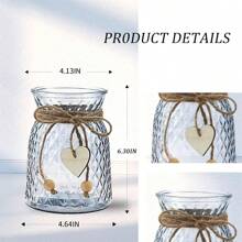 1pc Glass Vase With Wooden Hearts And Rope Modern Clear Textured Flower Vase Home Decor Centerpiece Table Decor Vase (Flowers Not Included) Gifts Birthday Graduation Back To School Room Decor School Supplies
