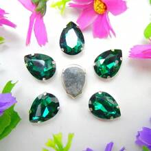 水滴形玻璃非 AB 正常颜色花式椭圆闪亮手工缝纫水晶手工缝制水钻装饰珠平背银色金爪底座带孔宝石 DIY 配件缝制宝石水钻用于装饰衣服、连衣裙、包、鞋子、胸针、耳环、手工艺品