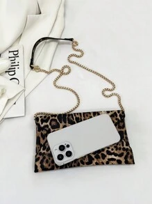 Túi cầm tay/túi đeo chéo họa tiết da báo thời trang dành cho nữ có dây xích, túi đeo chéo buổi tối mới, túi họa tiết da báo, túi họa tiết da báo thời trang dành cho nữ họa tiết da báo Comeback - màu nâu - Xem 4