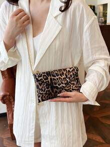 Túi cầm tay/túi đeo chéo họa tiết da báo thời trang dành cho nữ có dây xích, túi đeo chéo buổi tối mới, túi họa tiết da báo, túi họa tiết da báo thời trang dành cho nữ họa tiết da báo Comeback - màu nâu - Xem 2