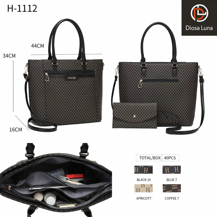 DIOSA LUNA Bolsas de Tote de Set 2 Bolsas De Mano Bandolera Hombro Para Mujer + Cartera bolsos de mujer - Negro - Ver 1