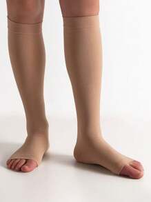 男女通用夏季薄款加长纯色压缩踝袜，健身，秋季 - 杏色 - 查看 4