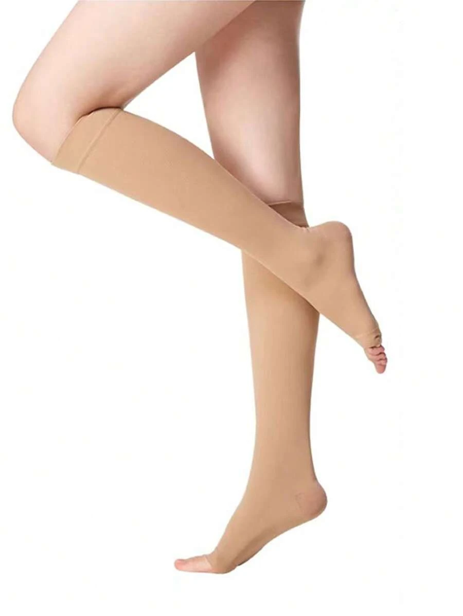 男女通用夏季薄款加长纯色压缩踝袜，健身，秋季 - 杏色 - 查看 1