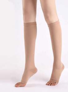 男女通用夏季薄款加长纯色压缩踝袜，健身，秋季 - 杏色 - 查看 5