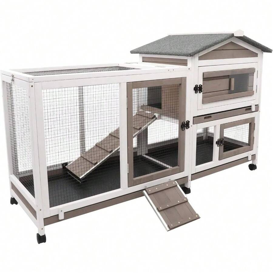 PETSCOSSET Rabbit Hutch Indoor Outdoor 2 Story Bunny Cage Rabbit Cage