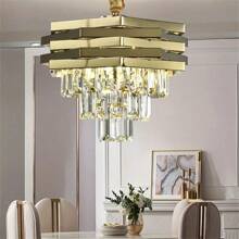 Đèn thả trần pha lê K9 3 tầng 11 inch, đui đèn E27, lắp âm trần có thể điều chỉnh, màu vàng sang trọng, thích hợp cho phòng khách, phòng ngủ, tiền sảnh, hành lang (không bao gồm bóng đèn) - Một cỡ - Xem 8