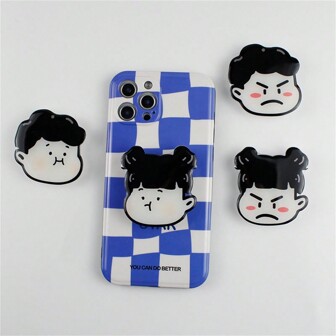 委屈小女孩手机气囊支架，生气情侣异形手机支架，卡通手机支架，兼容、Android手机，生日、家人、朋友的礼物，推拉式手机握把，手机支架，手机配件