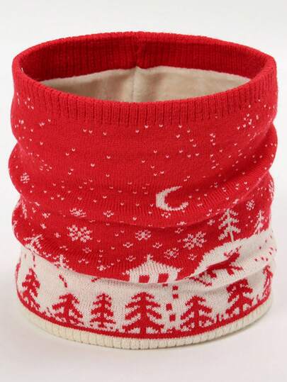 قطعة واحدة من غطاء عنق من الصوف المبطن المحبوك بطبعات أيائل وثلوج للمناسبات النسائي، مناسب للاحتفاظ بالدفء في الخريف والشتاء، للارتداء في المناسبات الاحتفالية