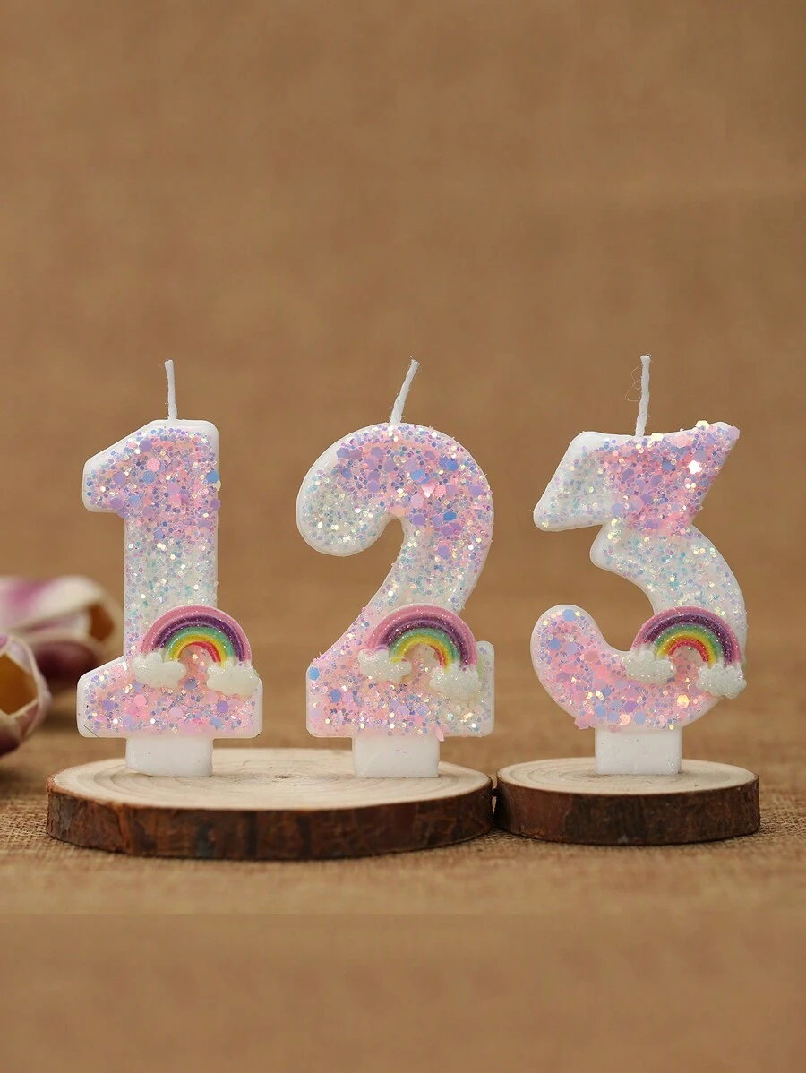 1 pieza Vela de número para pastel de cumpleaños con efecto ombre de rosa a blanco arcoíris, vela de cumpleaños creativa y romántica, suministros y decoración para fiesta de cumpleaños, decoración de habitación, regalos, velas de cumpleaños, decoraciones de cumpleaños, feliz cumpleaños, velas para pastel, decoración de habitación