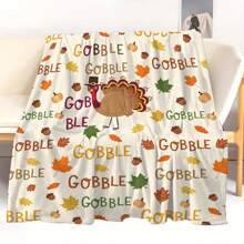 1pc Creative Turkey, Pumpkin Leaf & Gobble Letter Patterned Blanket, Suitable For Thanksgiving, Halloween, Christmas, Fall, Plush & Warm Thick Digital Printed Quality Throw Blanket, Great Gift For Family And Friends, Multipurpose For Office, Bed, Sofa, Dorm, Home, Room Decor - Multicolor - View 5