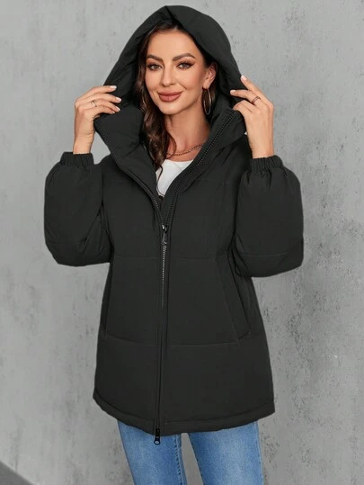 Chaqueta corta acolchada con capucha para mujer, gruesa y cálida