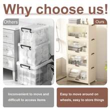 4 层带盖塑料储物箱 78QT，带轮可堆叠储物箱，折叠式储物箱，可折叠储物箱，壁橱整理器和储物架，适用于客厅、办公室、宿舍户外装饰