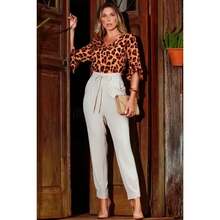 Polyester Trousers Front Pockets Tie Waist - 黑色 - 查看 2