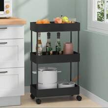 Rolling Storage Cart, Multifunctional Mesh Organization Utility Cart, For Kitchen - Black - View 1