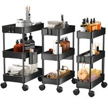 Rolling Storage Cart, Multifunctional Mesh Organization Utility Cart, For Kitchen - Black - View 3