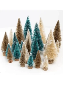 5 件迷你圣诞村树瓶刷树剑麻雪森林树带圣诞花环，圣诞树圣诞装饰品小雪松家居人造桌面装饰最佳礼物 - 彩色 - 查看 5