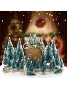 5 件迷你圣诞村树瓶刷树剑麻雪森林树带圣诞花环，圣诞树圣诞装饰品小雪松家居人造桌面装饰最佳礼物 - 彩色 - 查看 3