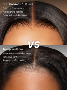 UNice Hair 5x5 Thin HD BlendAway Lace Closure Glueless Body Wave Wig With Bleached Knots Match All Skin 180% Density Put On And Go Glueless 0 Skill Needed Body Wave Black Air Wig - SNatural - Xem 6