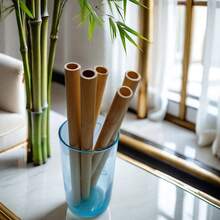 10 /100 件独立包装天然可重复使用竹吸管适用于咖啡、牛奶、茶、果汁和厨房用品，适用于节日派对、婚礼和情人节礼物、圣诞礼物装饰 - 10PCS - 查看 9