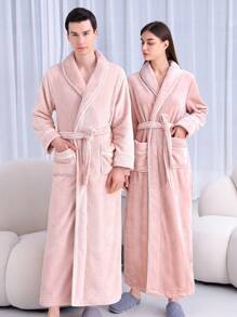 1件加长法兰绒浴袍，优雅成人法兰绒浴袍，保暖内衬，适用于酒店、水疗中心、美容院，吸水性强，速干，宽松版型，多色可选，简约设计，浴室及家居必备品 - 彩色 - 查看 10