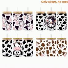 4 件可爱奶牛 UV Dtf 杯套转印贴纸适用于 16 盎司玻璃杯防水防刮 UVDtf 杯套贴花适用于马克杯笔记本电脑 DIY 工艺装饰 - 彩色 - 查看 6