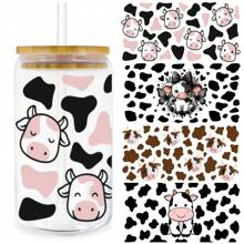 4 件可爱奶牛 UV Dtf 杯套转印贴纸适用于 16 盎司玻璃杯防水防刮 UVDtf 杯套贴花适用于马克杯笔记本电脑 DIY 工艺装饰 - 彩色 - 查看 2