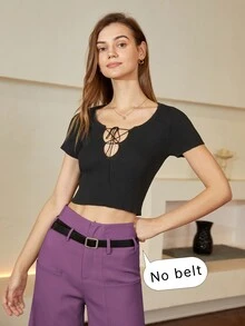 Women's Solid Color Adjustable Waist Elegant Pants - Purple - View 4