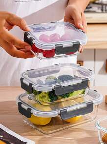 1 pieza Caja de almuerzo rectangular de vidrio borosilicatado resistente, apta para microondas, para oficina/escuela, contenedor de almacenamiento de alimentos, regalo de Navidad