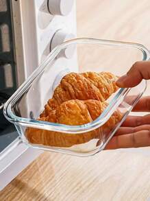 1 pieza Caja de almuerzo rectangular de vidrio borosilicatado resistente, apta para microondas, para oficina/escuela, contenedor de almacenamiento de alimentos, regalo de Navidad