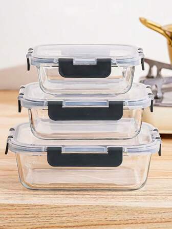 1 件长方形高硼硅玻璃午餐盒，可微波炉加热，适用于办公室/学校，食品储存容器圣诞礼物