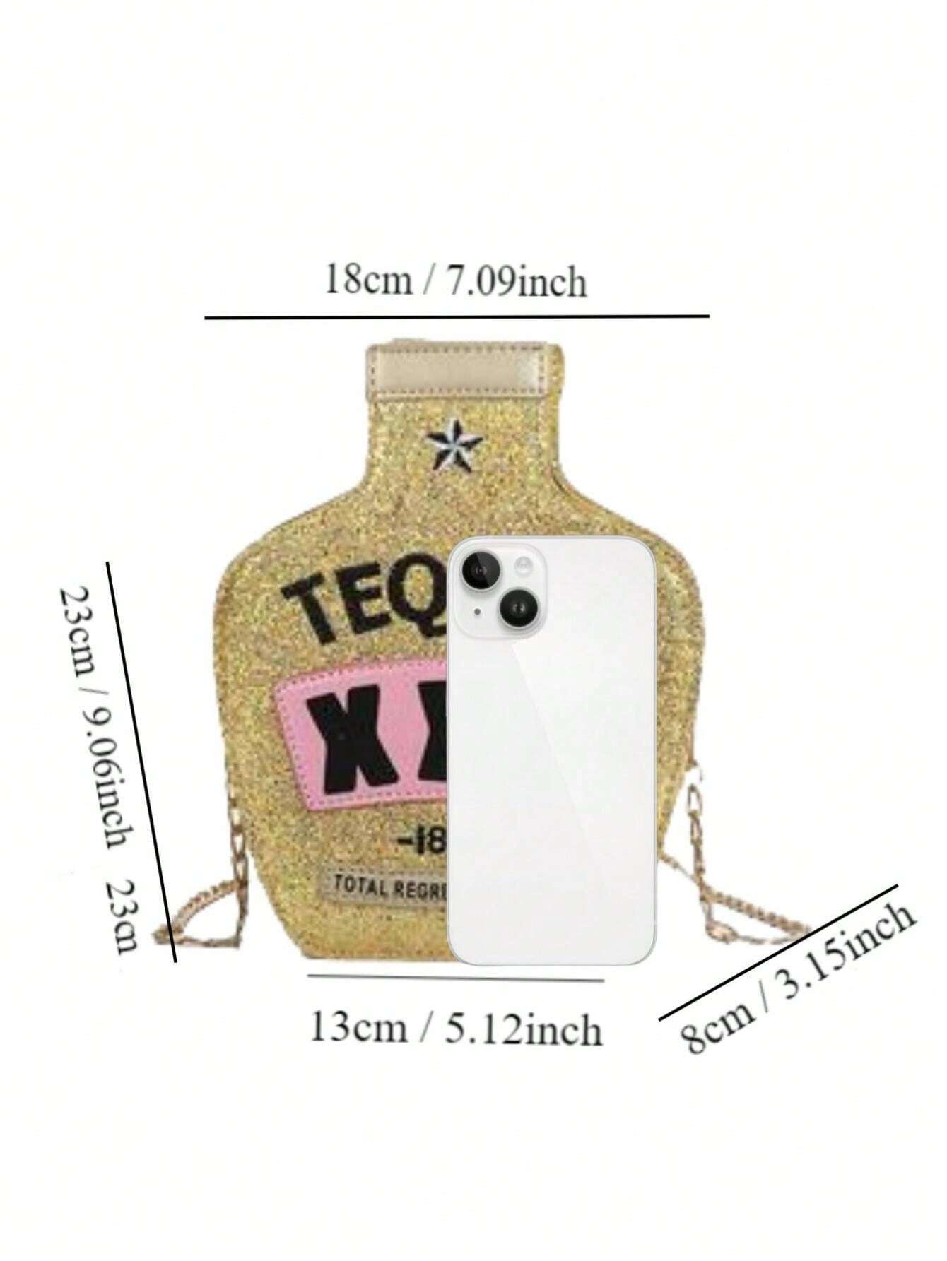 Y2k Laser Bottle Shape Purse, Trendy Sequins Novelty Bag, Kawaii Shinny