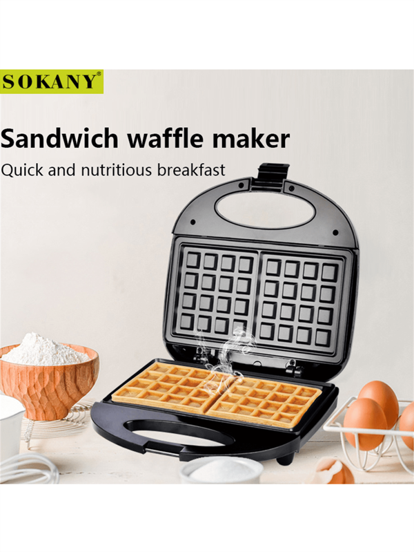 SOKANY Máquina de gofres SOKANY-113 - Máquina de desayuno para el hogar, tostadora de pan, pequeña máquina de hornear con calentamiento por ambos lados