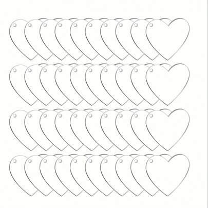 30 piezas Kit de llaveros acrílicos en blanco, placas transparentes con forma de corazón, gráficos personalizables de doble cara para accesorios conmemorativos y de vacaciones como el Día de San Valentín, verano, escuela