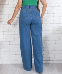Women's Wide Leg High Waisted Jeans With Butt Lifting Pant - 深色水洗藍 - 查看 2