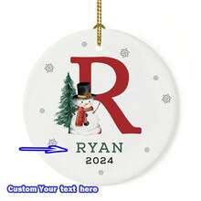 1pc Customizable Christmas Ornament - Personalized 26 Letter Alphabet Name - Festive Decoration, Customize Name Text, Christmas Gift For Yourself, Friends, Girlfriend, 8*8cm Round Ball Ornament,Christmas