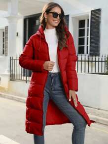 Slim Fit Women's Hooded Winter Coats Warm Parka Jacket Long Quilted Thicken Jacket - 紅色 - 查看 4