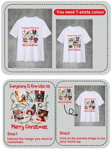 个性化定制圣诞趣味T恤，可定制您的照片/情侣照/全家福/朋友照/宠物照，白色短袖，圣诞节/秋冬季，圣诞礼物/节日礼物/家庭聚会/团体制服 - 白色 - 查看 4