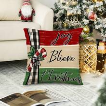 4 件枕套套装沙发装饰印花靠垫套冬季假日沙发装饰（圣诞快乐、圣诞树、汽车）单面无枕芯圣诞节圣诞装饰圣诞装饰品圣诞装饰 - 紅白綠色 - 查看 4