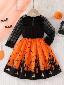 Tween Girl Stylish Spring/Fall Long-Sleeved Dress For Halloween, The Ideal Gift For A Little Princess - Multicolor - View 1