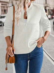Cardigan elegante da donna con chiusura a zip, maniche lunghe, attillato, adatto per il pendolarismo, tinta unita