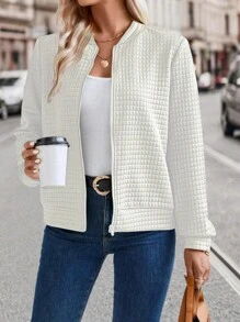 Cardigan elegante da donna con chiusura a zip, maniche lunghe, attillato, adatto per il pendolarismo, tinta unita