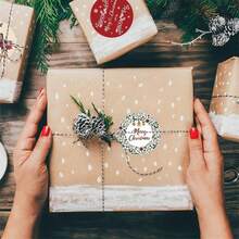 500 hojas/rollo de pegatinas navideñas, pegatinas de saludos y gratitud navideños, pegatinas de etiquetas selladas con temática navideña, adecuadas para envoltorios de regalos hechos en casa, decoración de papelería, pegatinas de felicitaciones navideñas, sellado, decoración de regalos, Navidad - pegatinas navideñas - Ver 3
