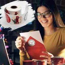 500 hojas/rollo de pegatinas navideñas, pegatinas de saludos y gratitud navideños, pegatinas de etiquetas selladas con temática navideña, adecuadas para envoltorios de regalos hechos en casa, decoración de papelería, pegatinas de felicitaciones navideñas, sellado, decoración de regalos, Navidad - pegatinas navideñas - Ver 5