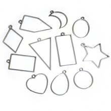 10/20 chiếc 304 thép không gỉ mặt dây chuyền hình học UV Epoxy Resin khung Bezel nhẫn cho DIY làm đồ trang sức phụ kiện phát hiện - màu thép - Xem 3